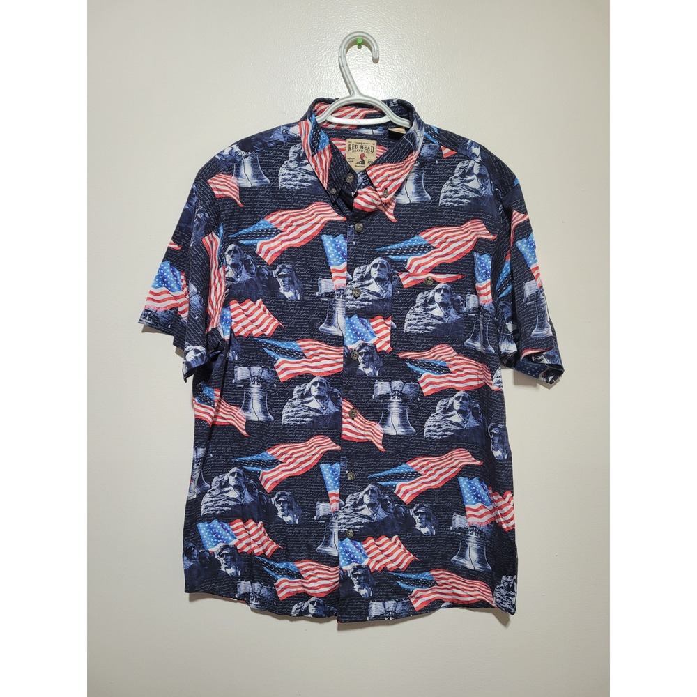 Red Head Brand Co Patriotic‎ Button Down Mens Large Blue Americana Excellent